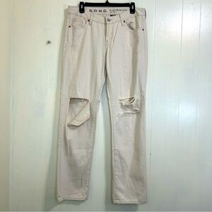 S.O.N.G Cream 90s Style Ripped Distressed Low Rise Boyfriend Jeans Size 9.